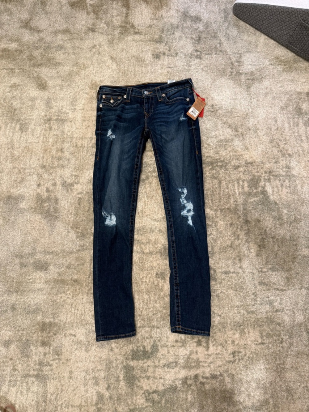 True Religion Skinny Jeans Flap Pocket Dark Wash Distressed NWT
